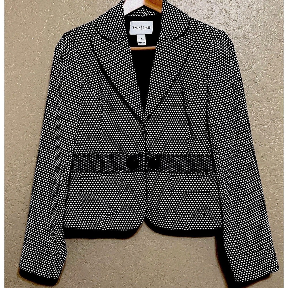 White House Black Market Blazer Women 6 Black White Polka Dot Excellent Tailored